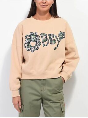 Obey Nana Oat Milk Crop Crewneck Sweatshirt